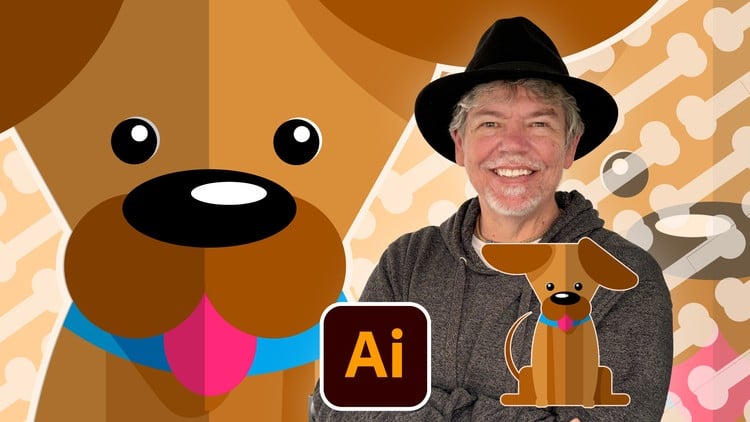 Flat-Art Puppy Character Design in Adobe Illustrator